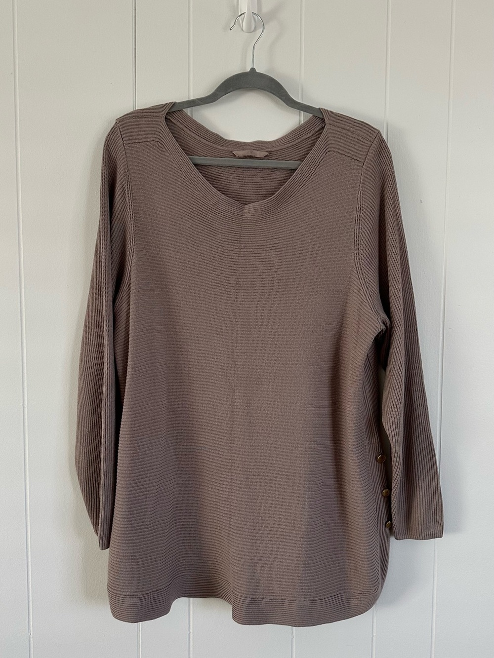H&M Ribbed Waffle Knit Long Sleeve Top - Mauve Brown